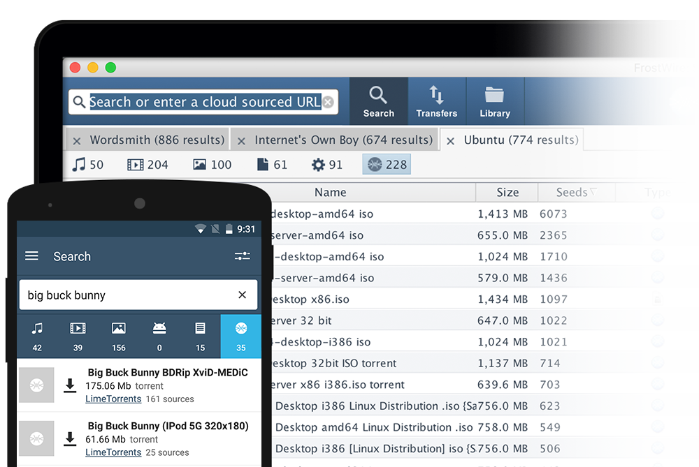 In-App Search for FrostWire for Desktop and Android